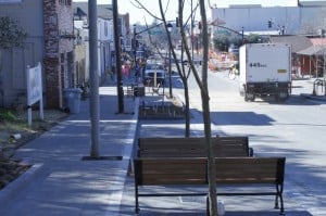 New sidewalk, seating at top of the 600 Block